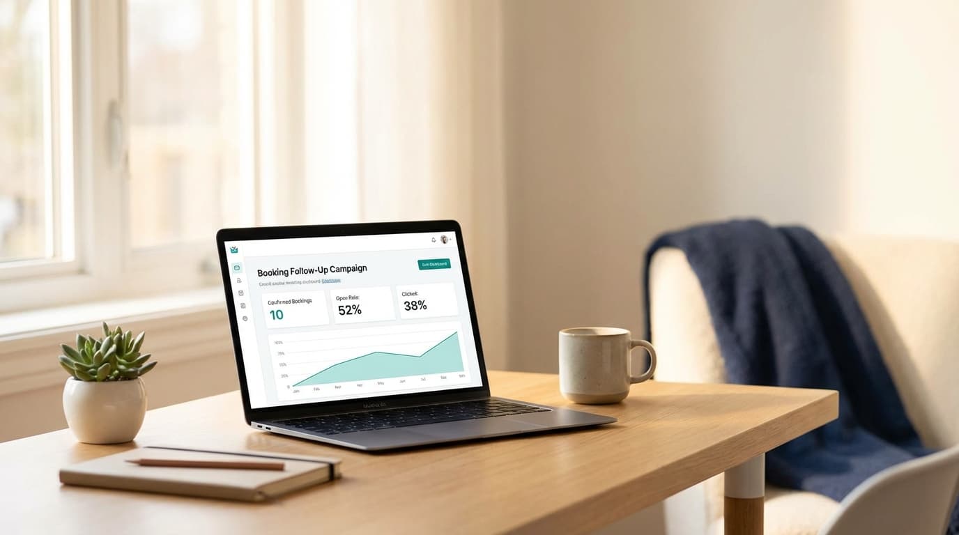 Klaviyo booking follow-up campaign dashboard with engagement metrics