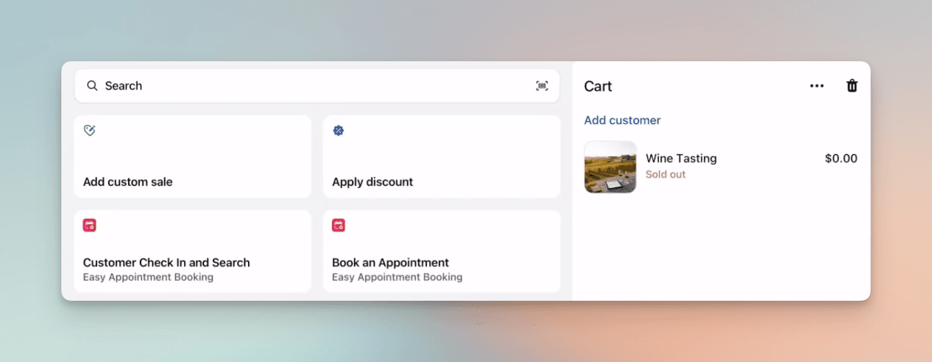Shopify POS with Easy Appointment Booking tiles for customer check-in and booking an appointment
