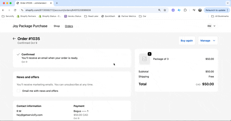Package redemption from customer accounts