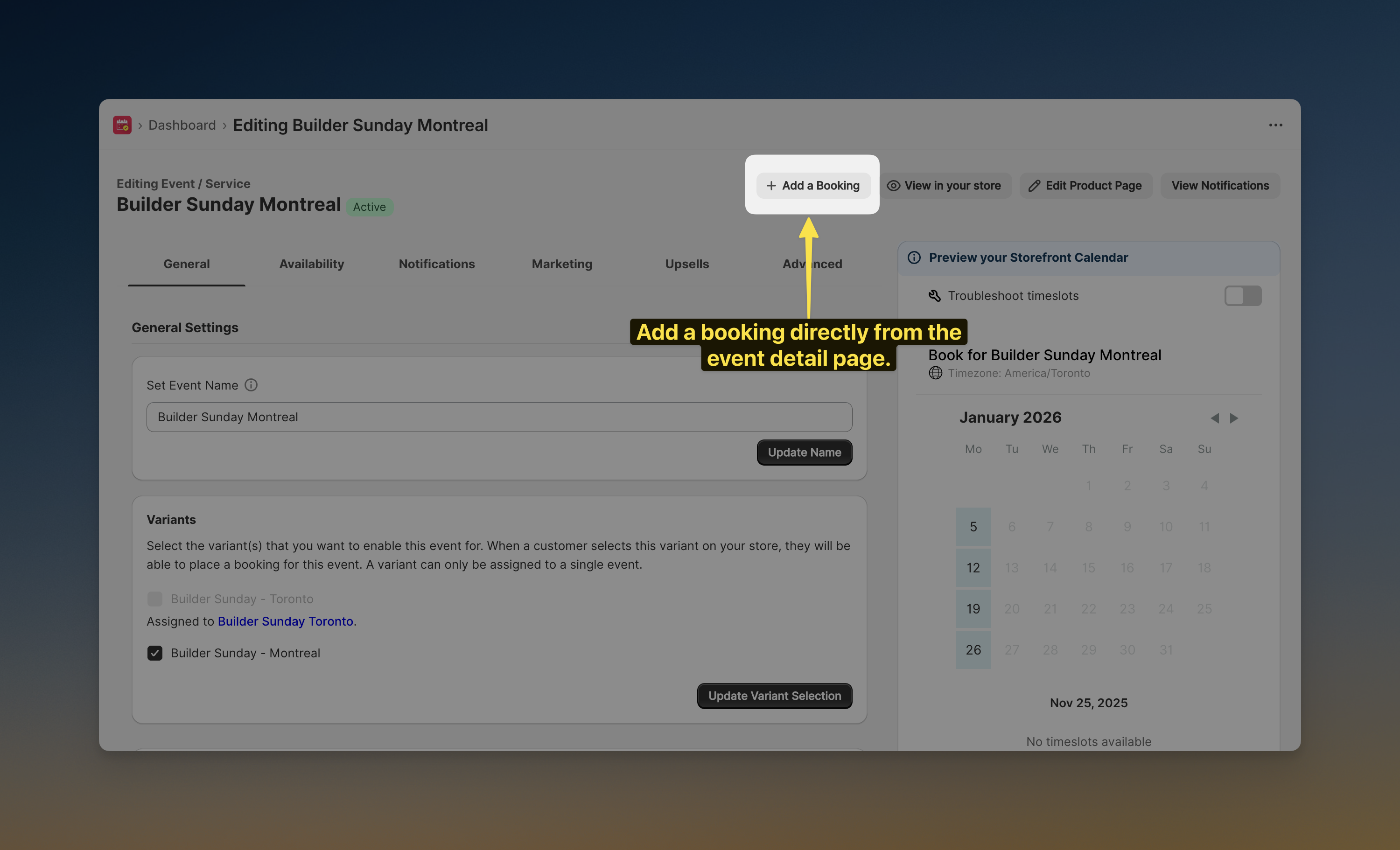 You can add bookings directly from the event management page
