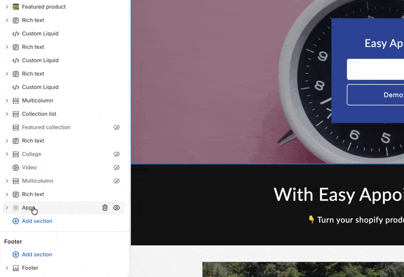 Adding an app block in the Shopify Theme Editor